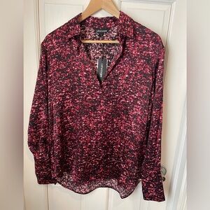 Catherine Gee Daria French Cuff 100% Silk Red Sequin Blouse Oversized S